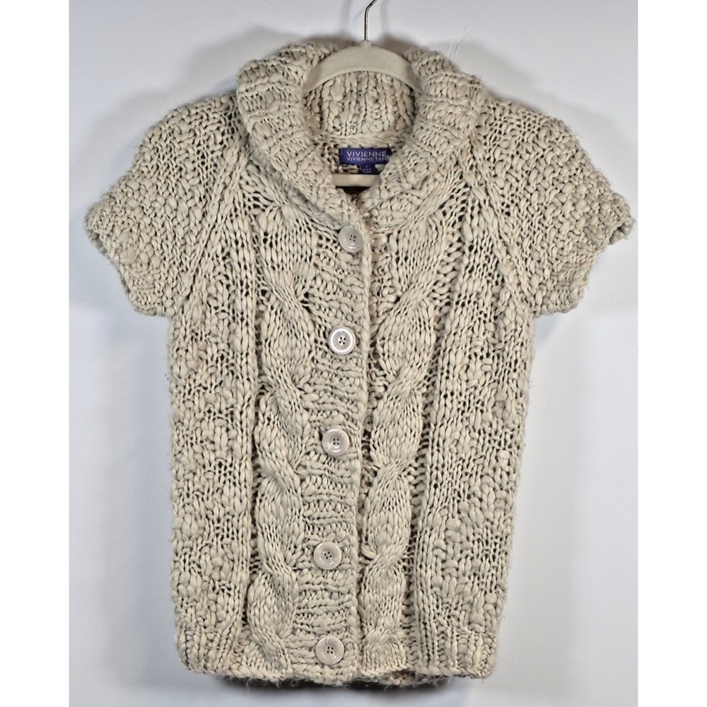 VIVIENNE TAM Ivory Button Chunky Short Sleeve Sweater Size Small
